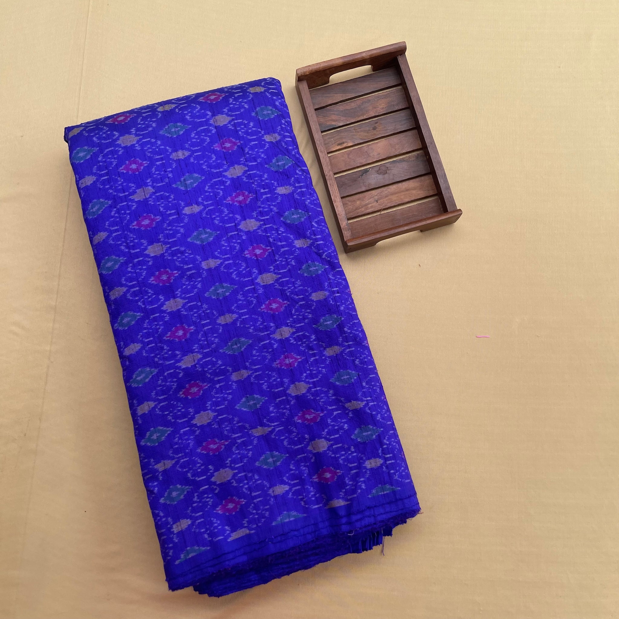 Blue Ikkat Raw silk Fabric