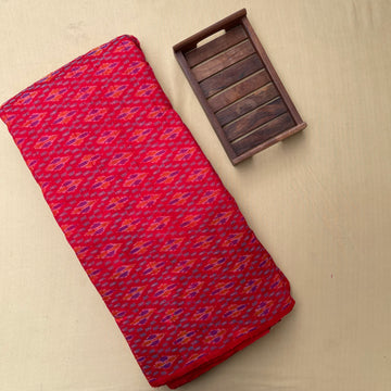 Red Color Ikkat Raw silk Fabric