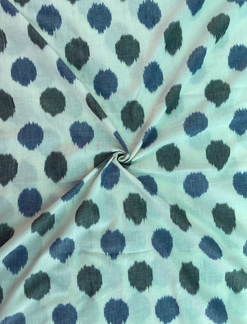 White Polka dots in Cornflower Blue & Grey  Ikkat Handloom Cotton Fabric