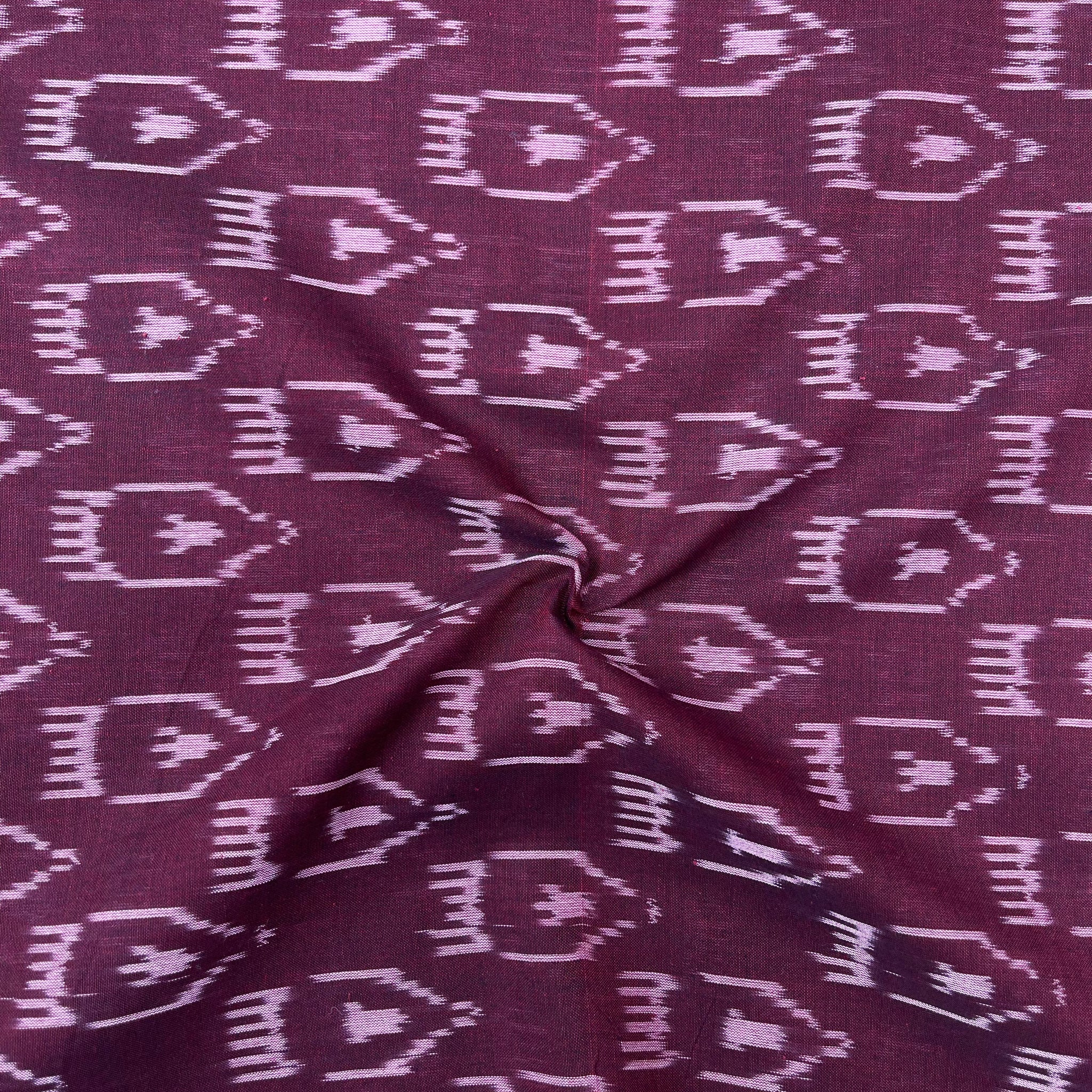 Mersiced Maroon Colour Ikkat Cotton Fabric