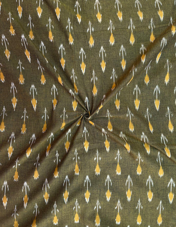 Mehadi Green & Yellow In Arrow Design in Ikkat Handloom Cotton Fabric
