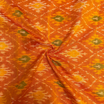 Orange Yellow Color Raw Silk Ikkat cotton Fabric