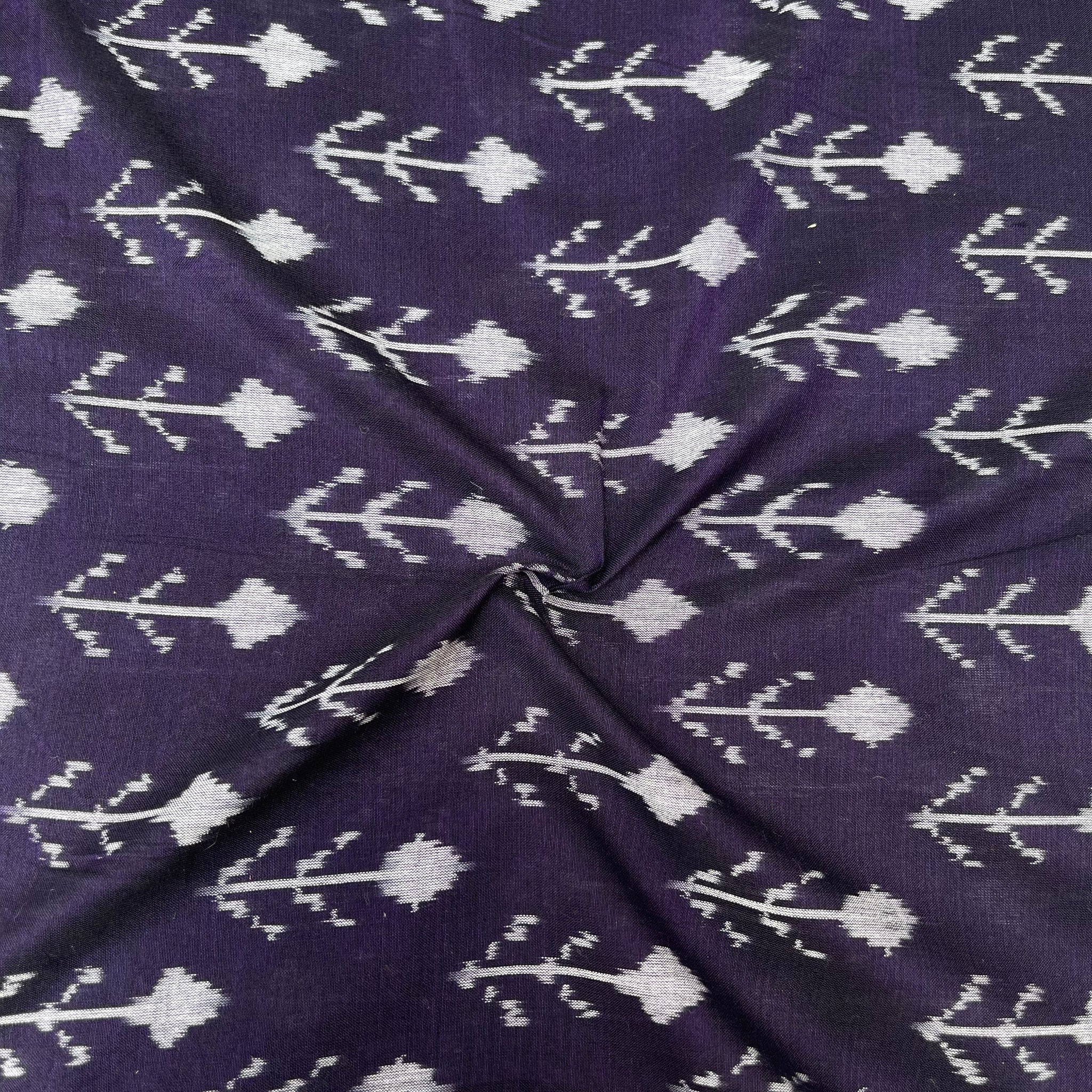 Mersiced Navi Blue Colour Ikkat Cotton Fabric