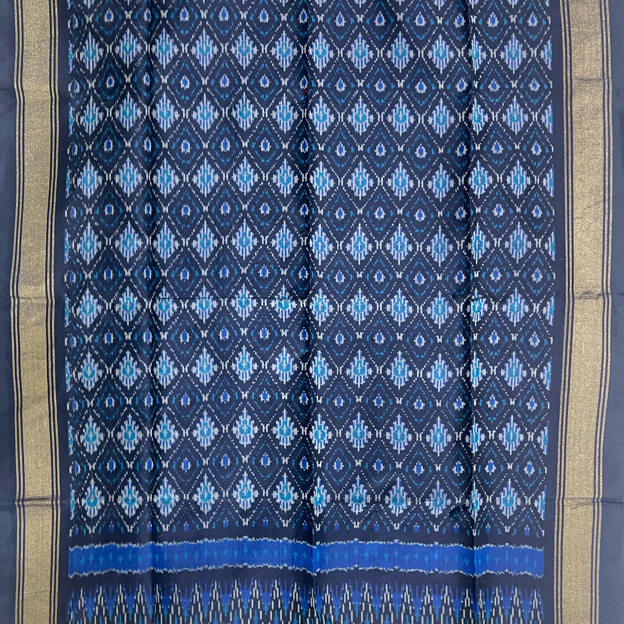 Navy Blue Colour Pochampally Ikkat Silk Cotton Duppata