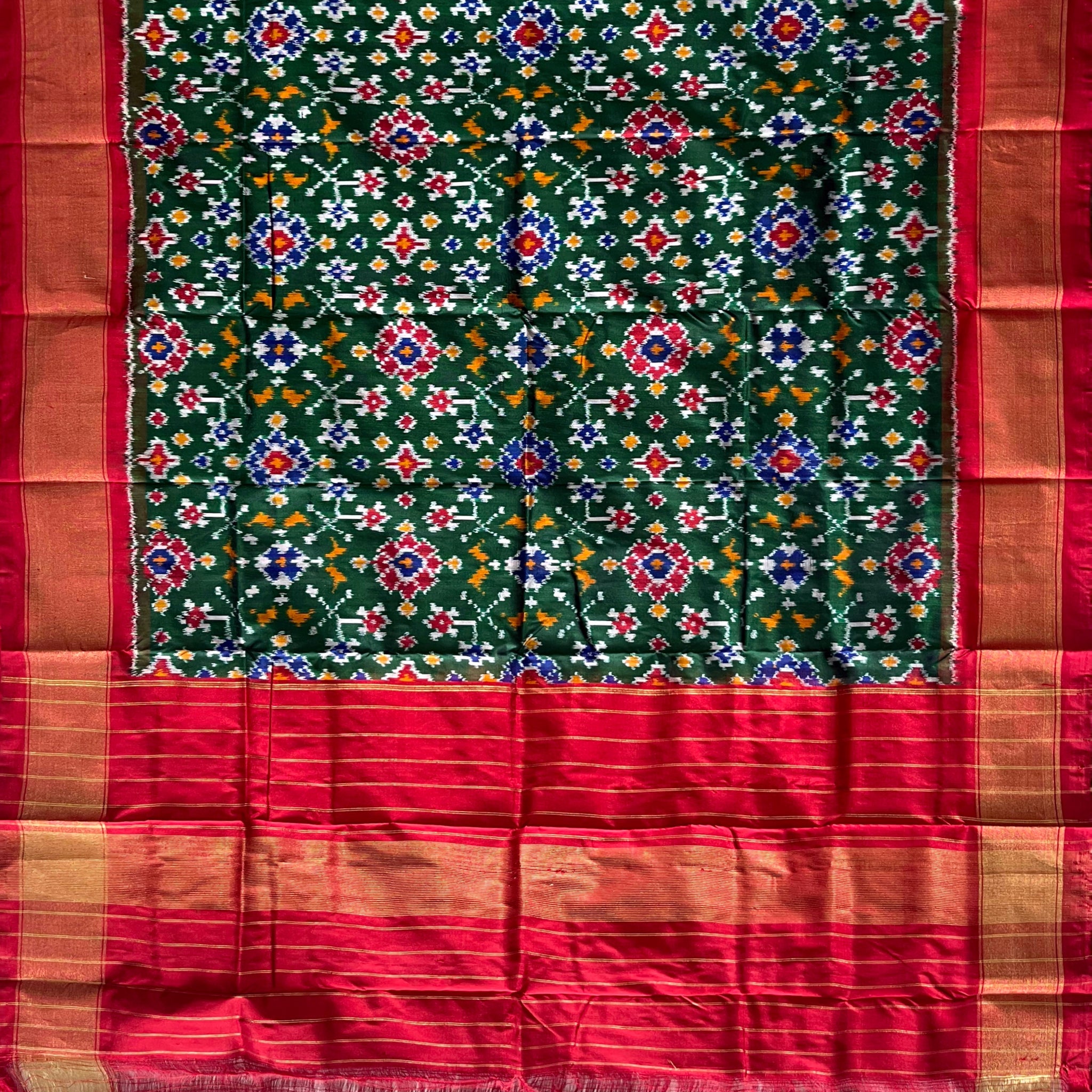 Green colour Pochampalli Ikkat Handloom silk duppata