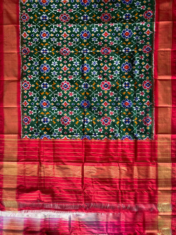 Green colour Pochampalli Ikkat Handloom silk duppata