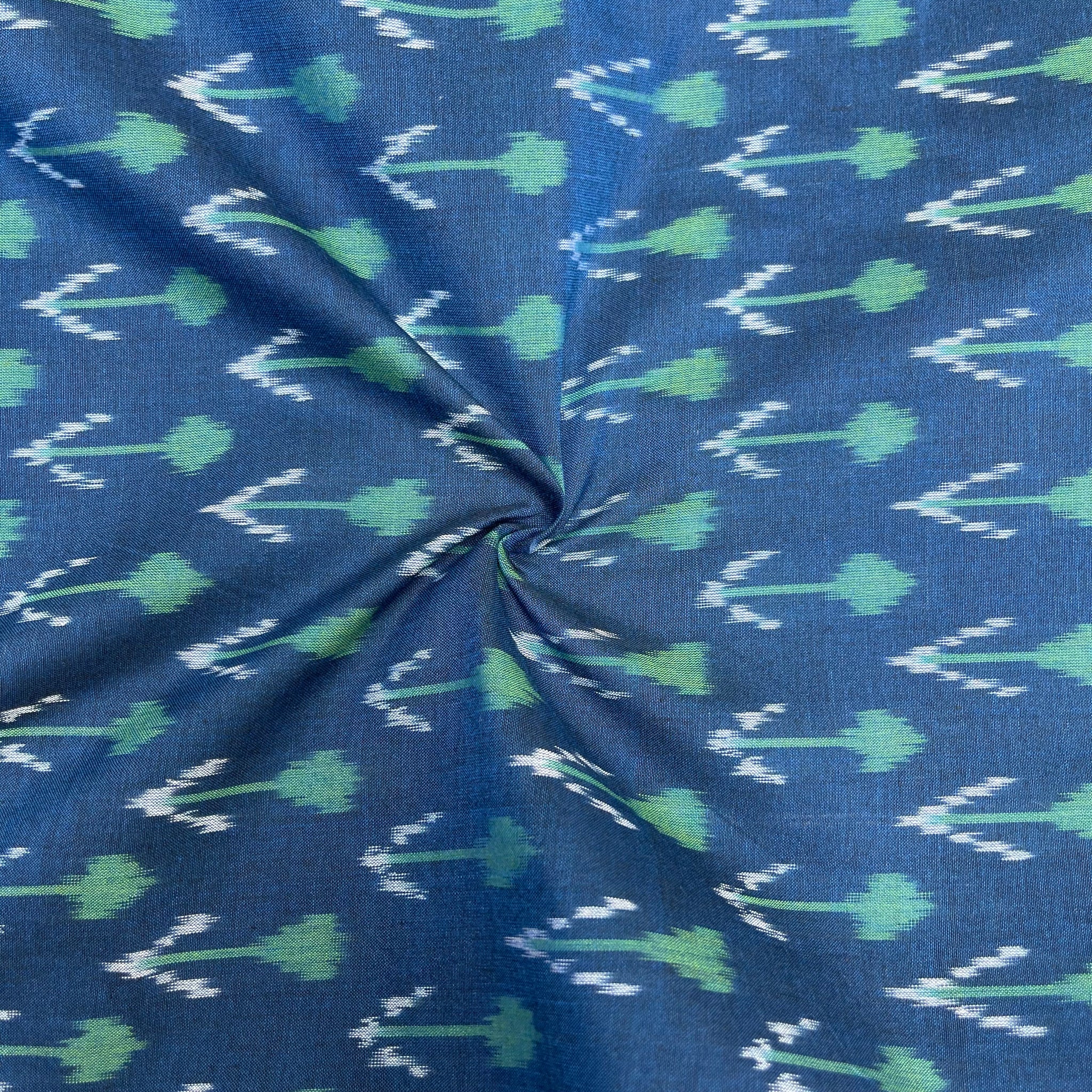 Mersiced Blue Colour ikkat Cotton Fabric