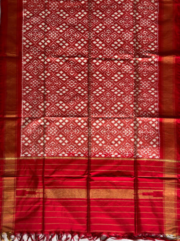 Red colour Pochampalli Ikkat Handloom silk duppata