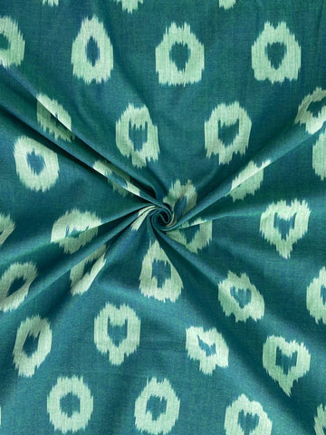 Green Polka Dots Ikkat Handloom Cotton Fabric