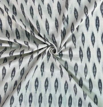 Pure Cottons Off white Base with Grey small Mofits Ikkat Handloom Cotton Fabric