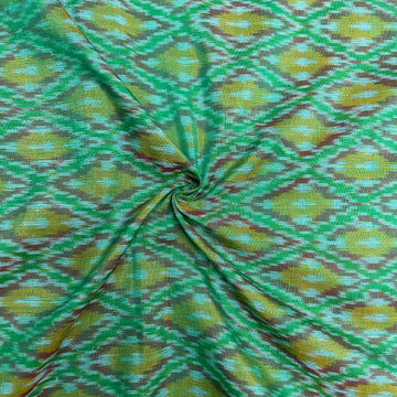Green Color Raw Silk Ikkat cotton Fabric