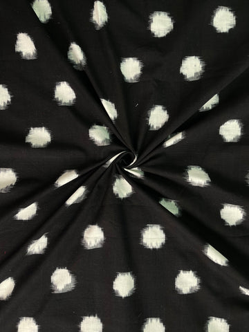 Polka Dots Zet Black Double Ikkat Cotton Fabric