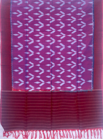 Pochampally Ikkat Cotton Duppata In Brown & Purple Colour