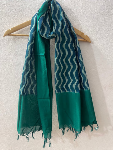 Green Pochampalli Ikat Stole | Handwoven Cotton