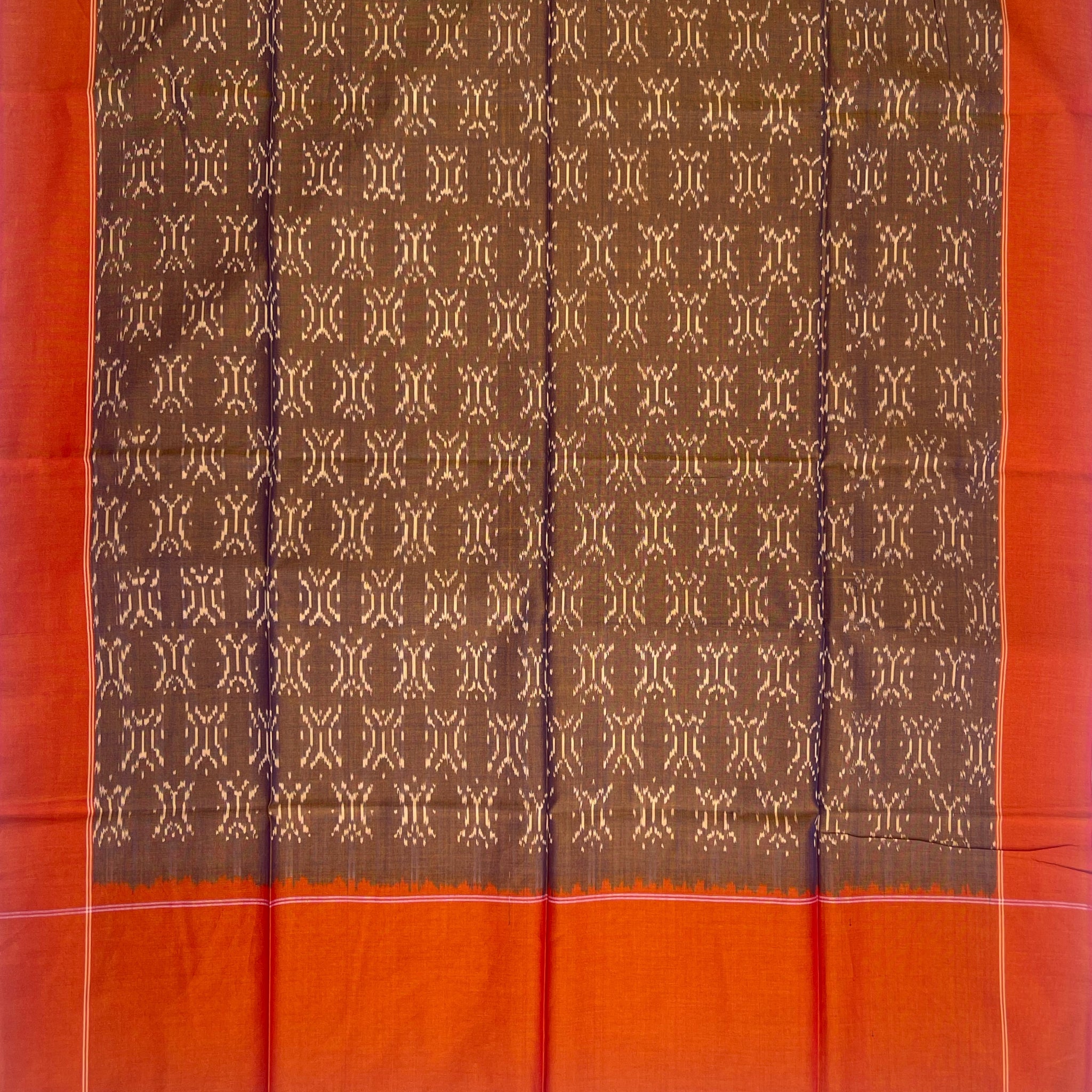 Pochampally Ikkat Cotton Duppata In Orange Colour
