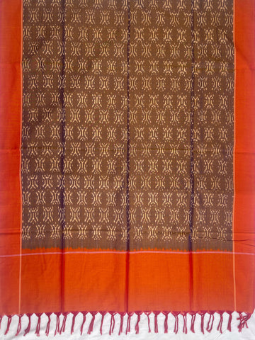 Pochampally Ikkat Cotton Duppata In Orange Colour