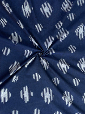 Midnight Blue Geometric spherical Ikkat Handloom Cotton Fabric