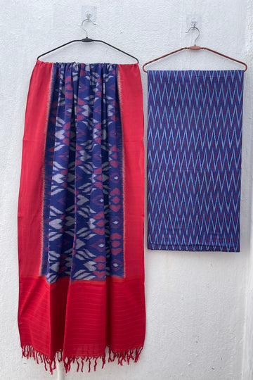Ethnic Handloom Ikkat Kurta Dupatta Combo – 2 Pc Mercerised Cotton Dress Material