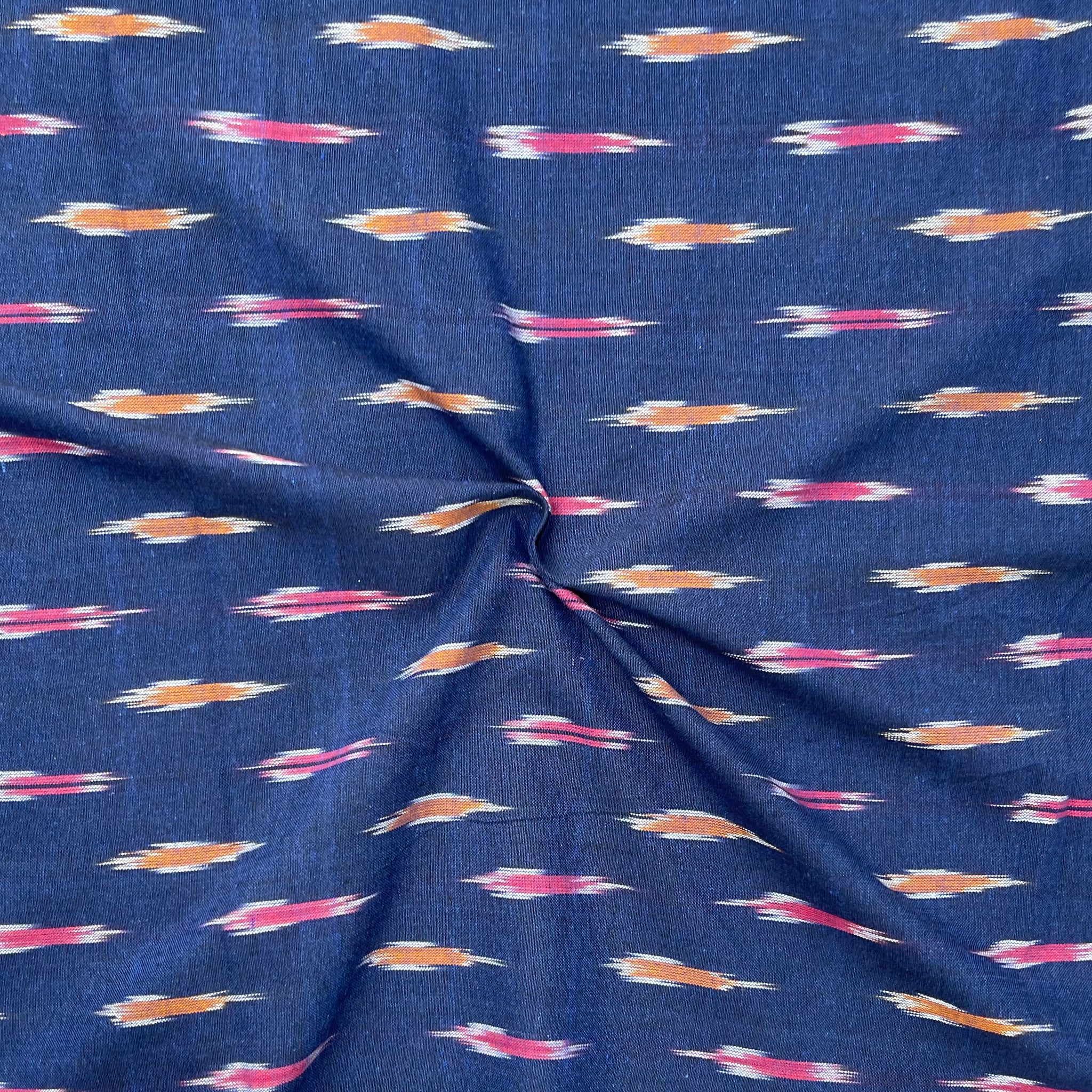 Navy Blue Colour Ikkat Cotton Fabric