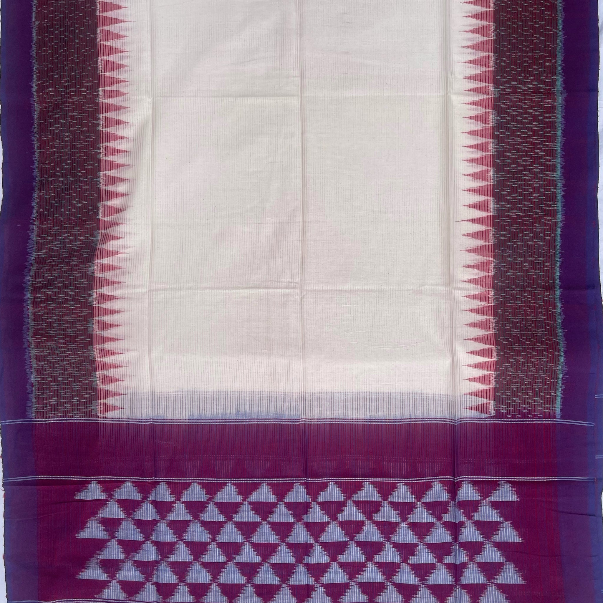 Pochampally Ikkat Cotton Duppata In Off White &Purple Colour