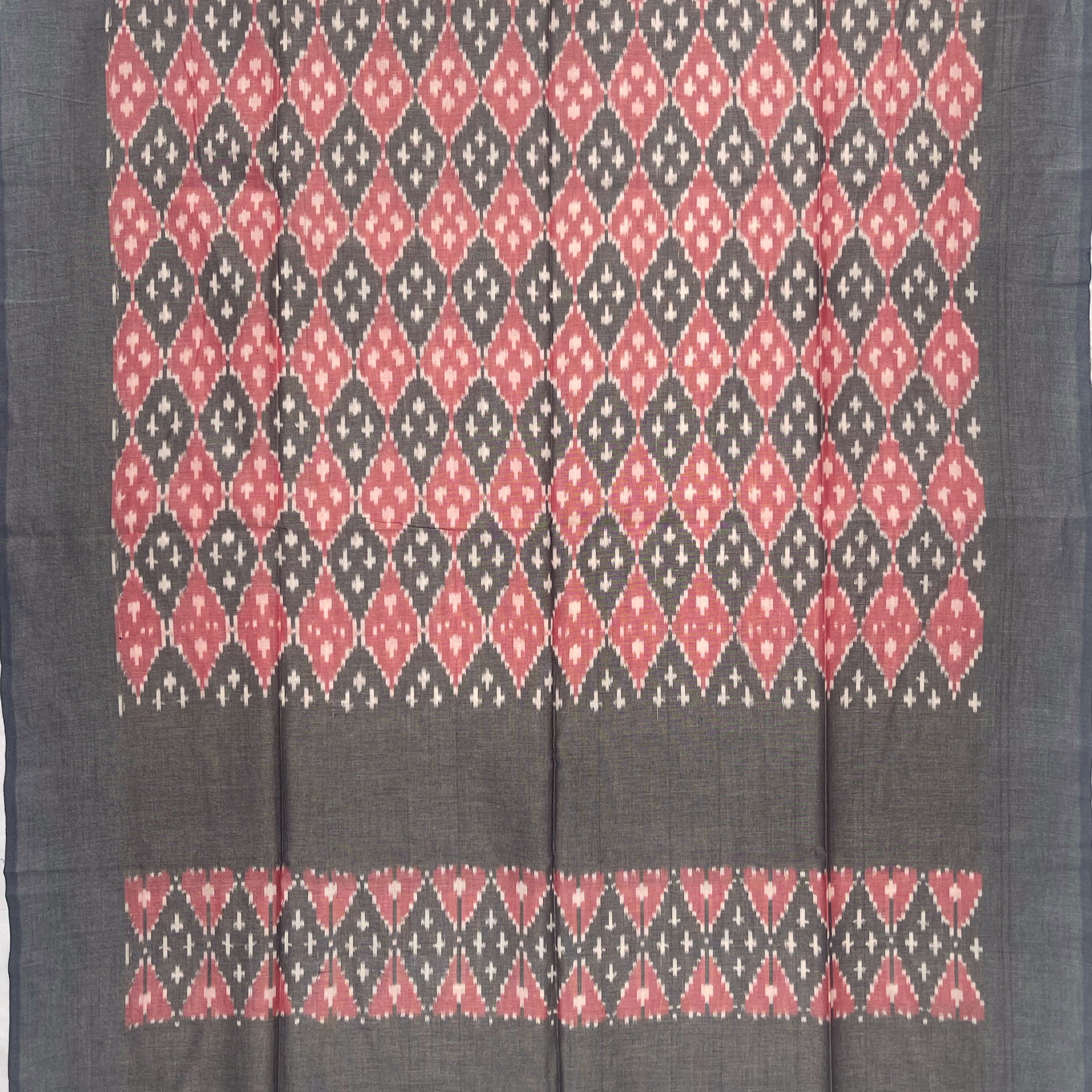 Pochampally Ikkat Cotton Duppata In Gray & Pestal Pink Colour