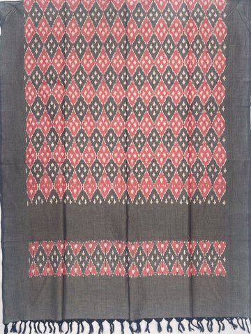 Pochampally Ikkat Cotton Duppata In Gray & Pestal Pink Colour