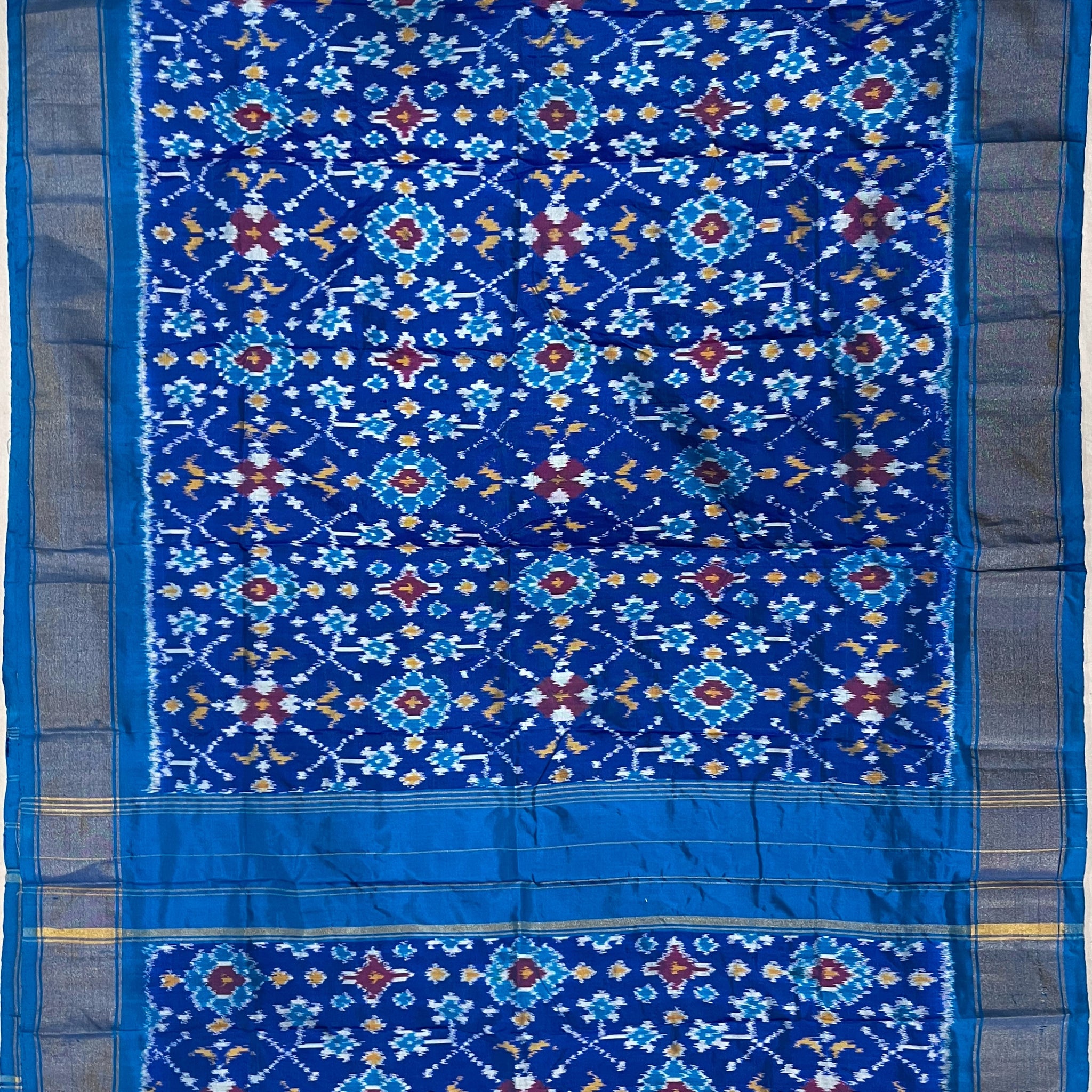 Blue colour Ikkat silk duppata