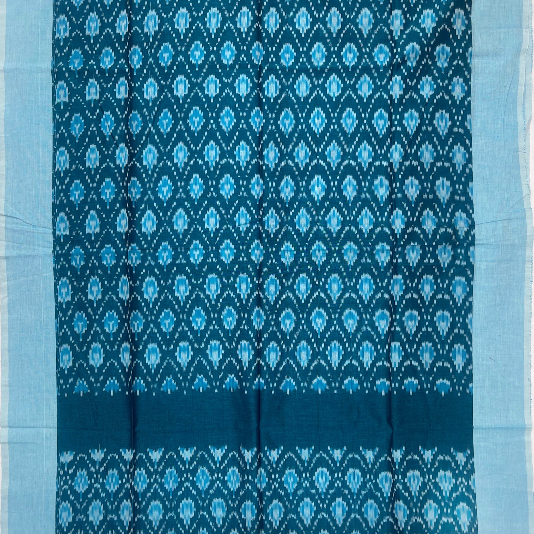 Pochampally Ikkat Cotton Duppata In Rama Blue Colour