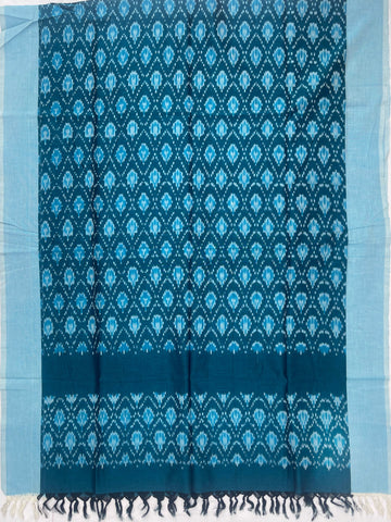 Pochampally Ikkat Cotton Duppata In Rama Blue Colour