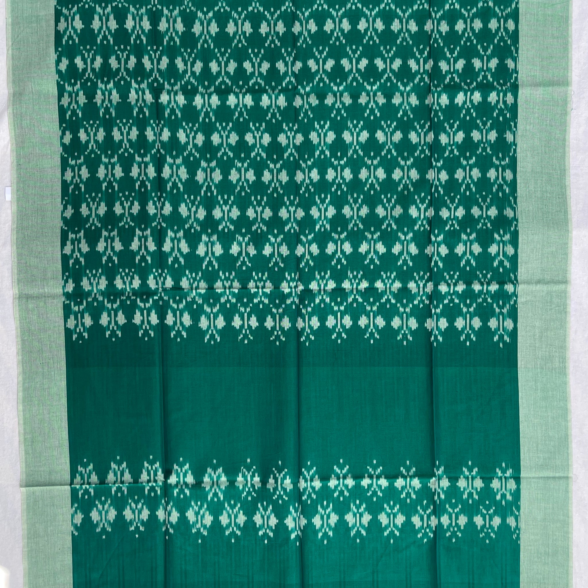 Pochampally Ikkat Cotton Duppata In Green Colour Butter Fly Design