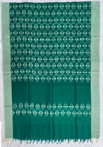 Pochampally Ikkat Cotton Duppata In Green Colour Butter Fly Design