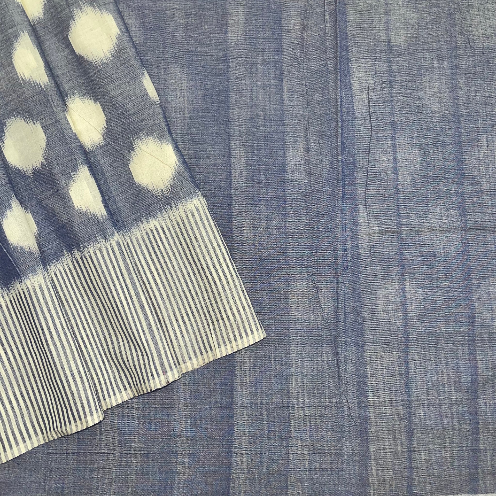 Blue Polka Dots Ikkat Cotton Sari