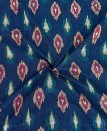 Navy Blue Ikkat Cotton Fabric in Multi color