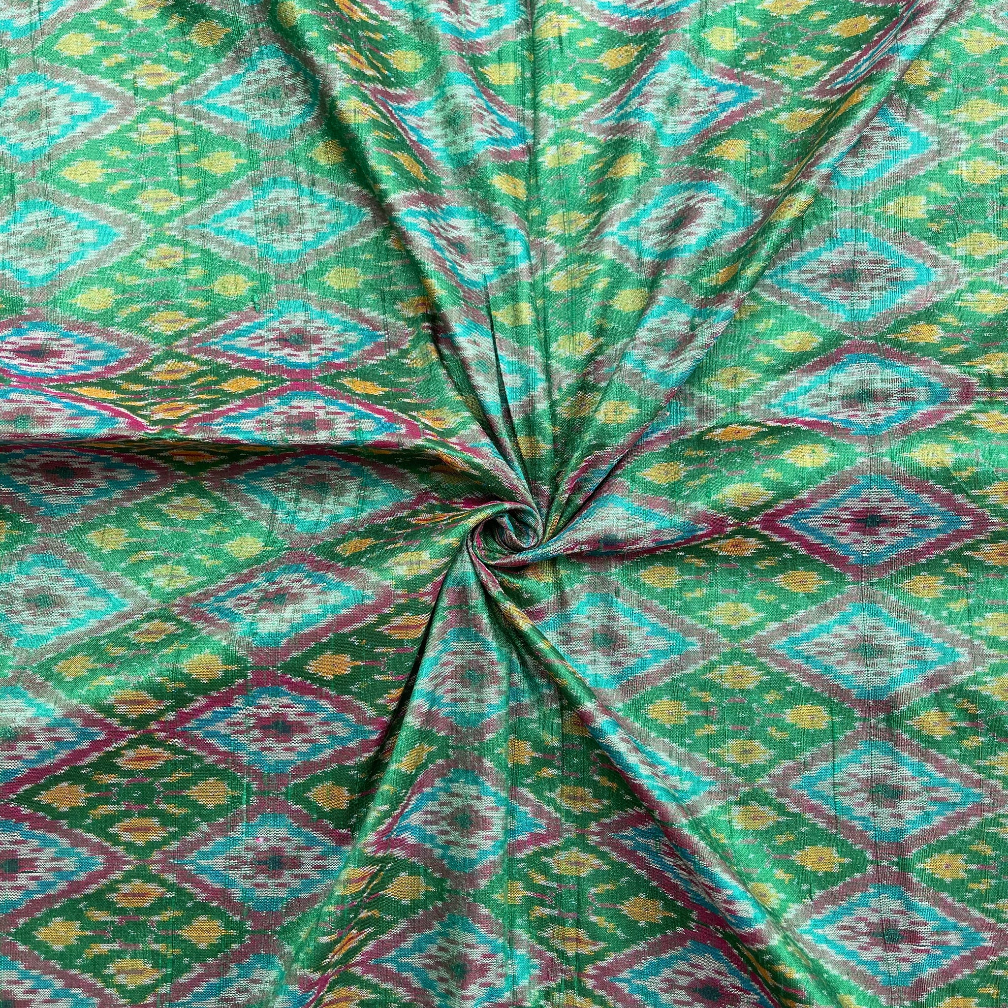 Green Rajasthan Ikkat Raw silk Fabric
