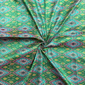 Green Rajasthan Ikkat Raw silk Fabric