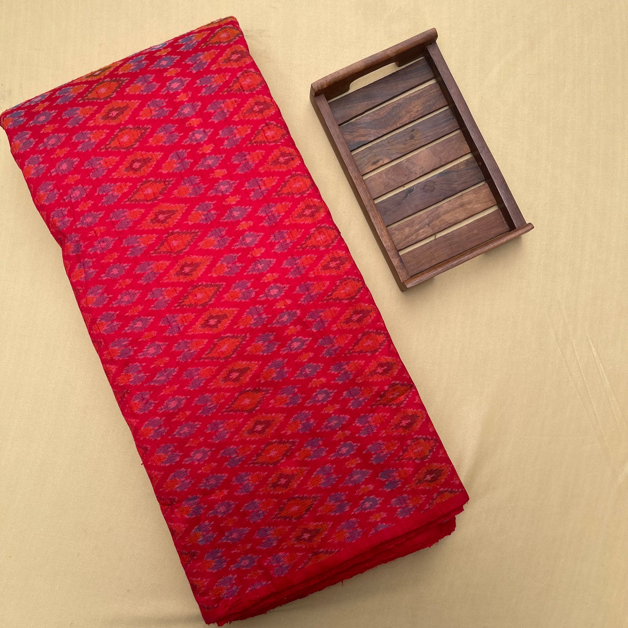 Red Color Ikkat Raw silk Fabric