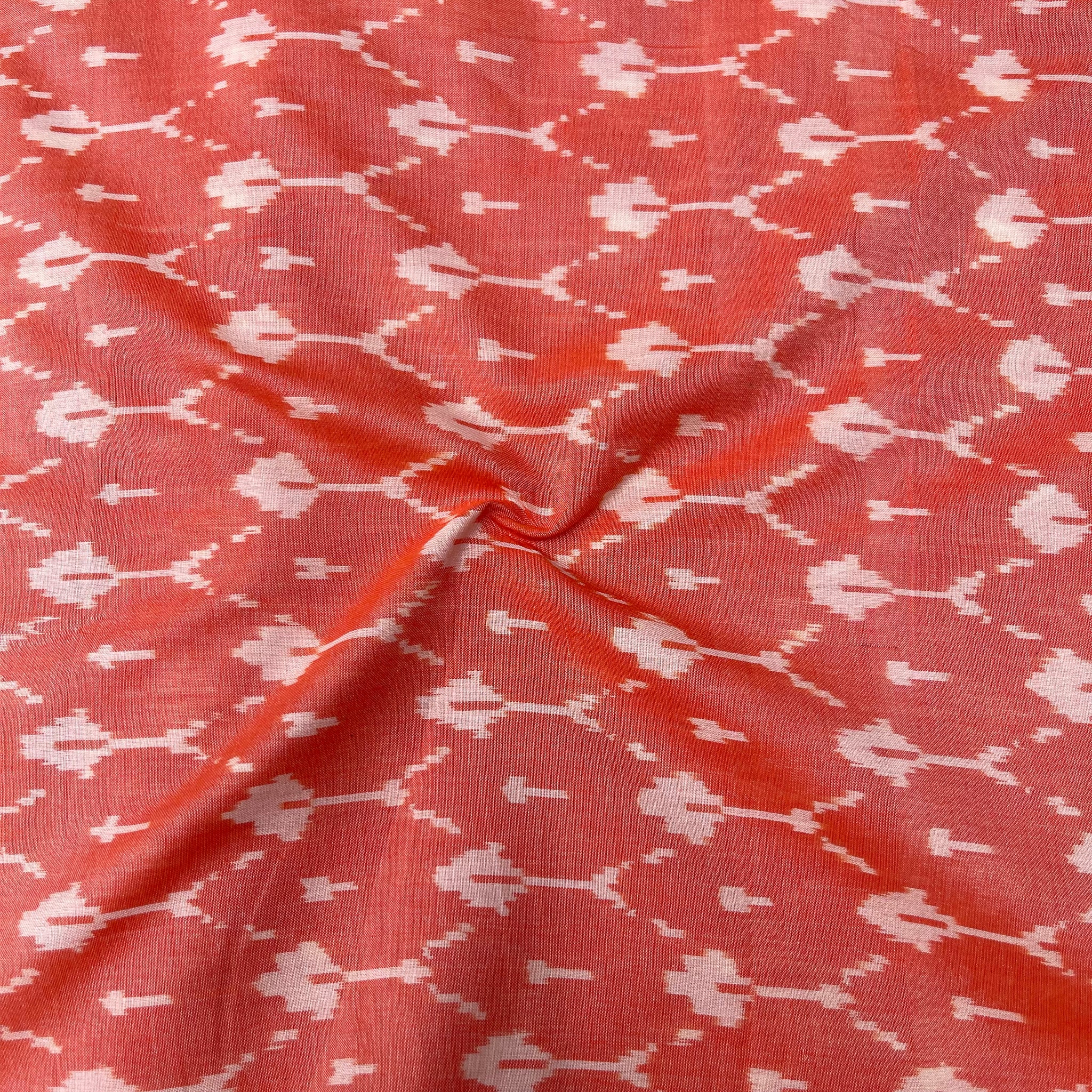 Mersiced Orange Colour Ikkat Cotton Fabric