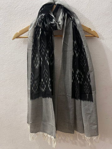 Black Pochampalli Ikat Stole | Handwoven Cotton