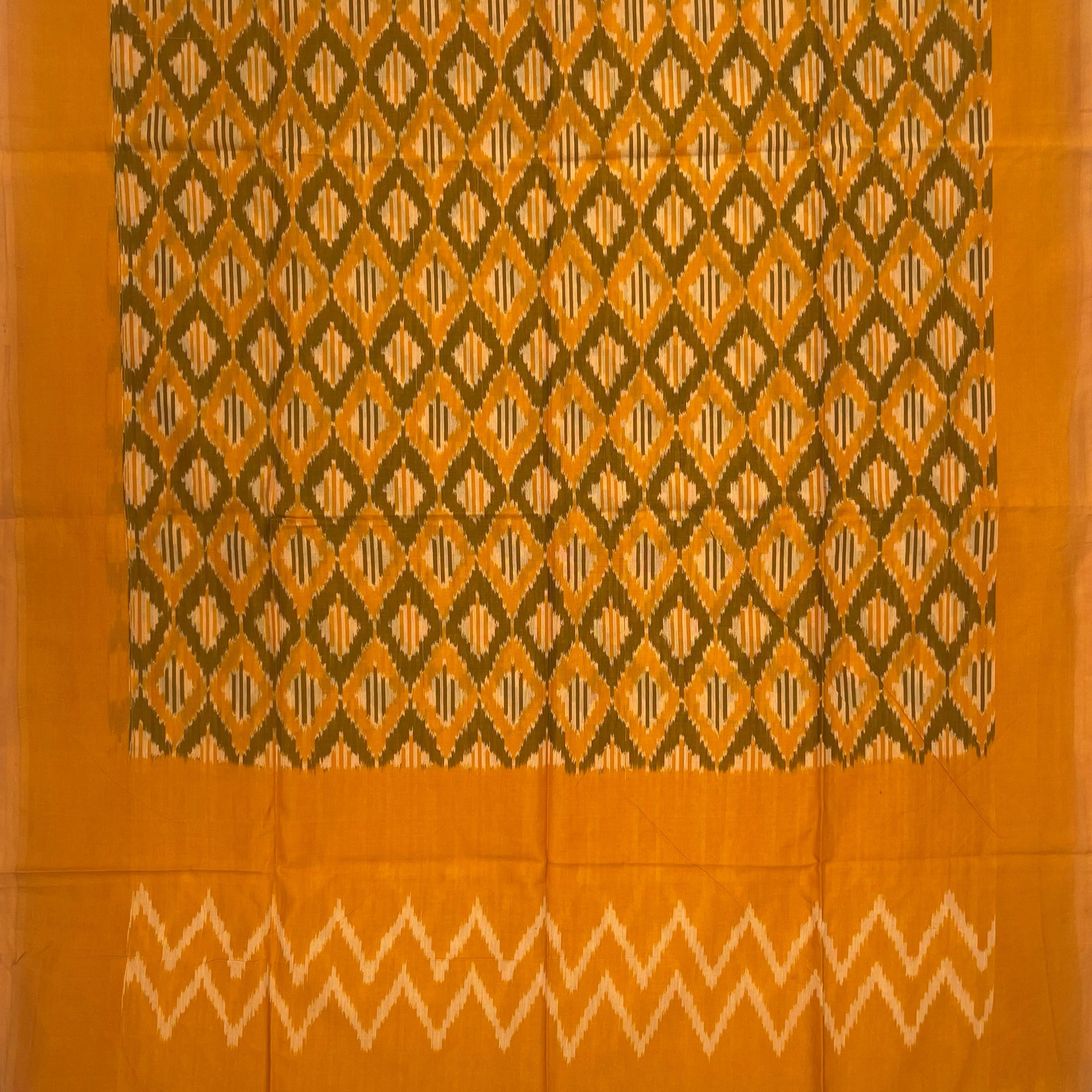 Pochampally Ikkat Cotton Duppata In Yellow Colour