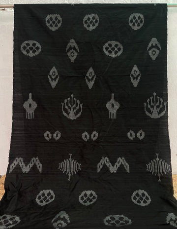 Most Trending Central Asian Ikkat Raw silk Fabric In Black Color