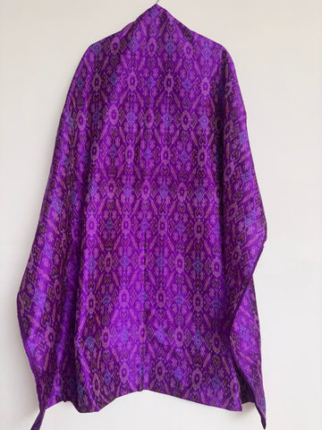 Pan Bhat Purple Ikkat Raw Silk Fabric 2.5 mts