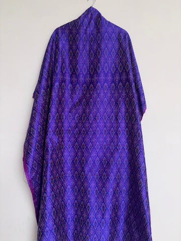 Handloom Rich Blue Raw Silk Fabric with Ikkat Diamonds wth Flower Mofits  2.5 mts