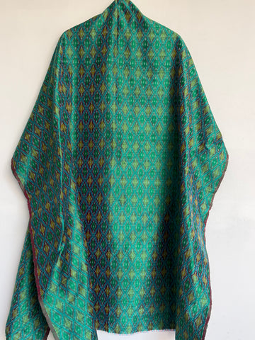 Handloom Green Ikkat Raw silk Design  2.5 mts